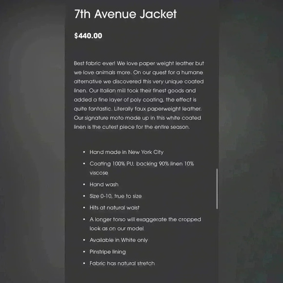 NWT 212 Goods 7th Ave. White Coated Linen Jacket Womens SZ 4 Handmade In NY $440 - Picture 13 of 15